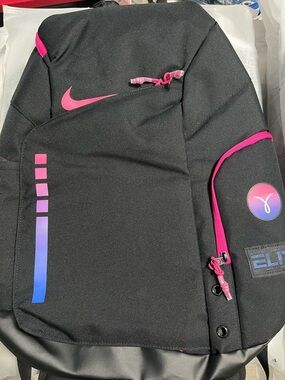 Nike Black Backpack with Pink Trim and Blue-Purple Gradient Accents